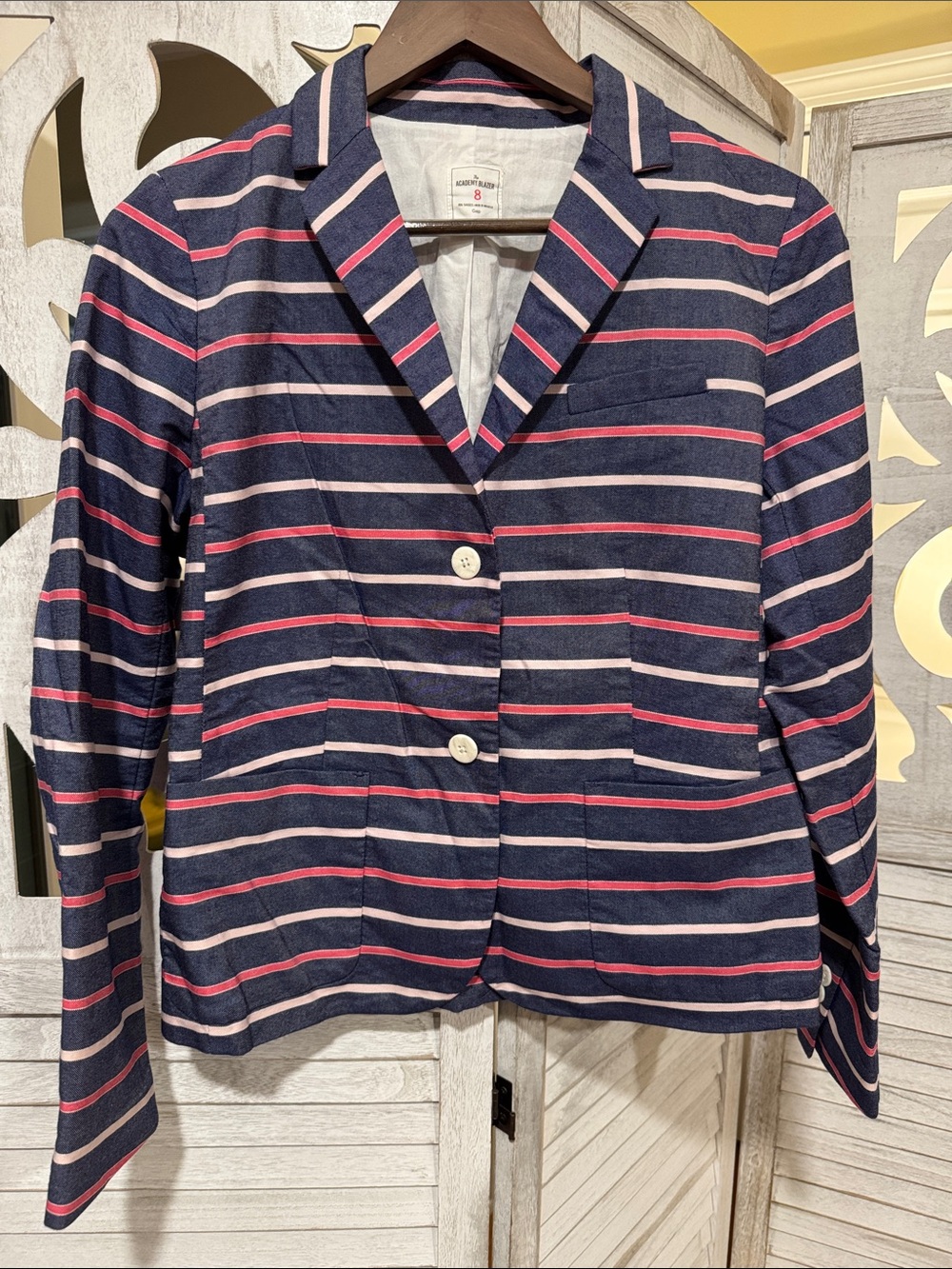 GAP Navy Blazer with Pink and Cream Stripes